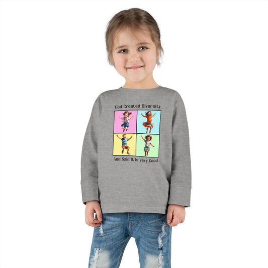 Toddler Long Sleeve Tee — "God Created Diversity" Kids Graphic Shirt, Faith-Based