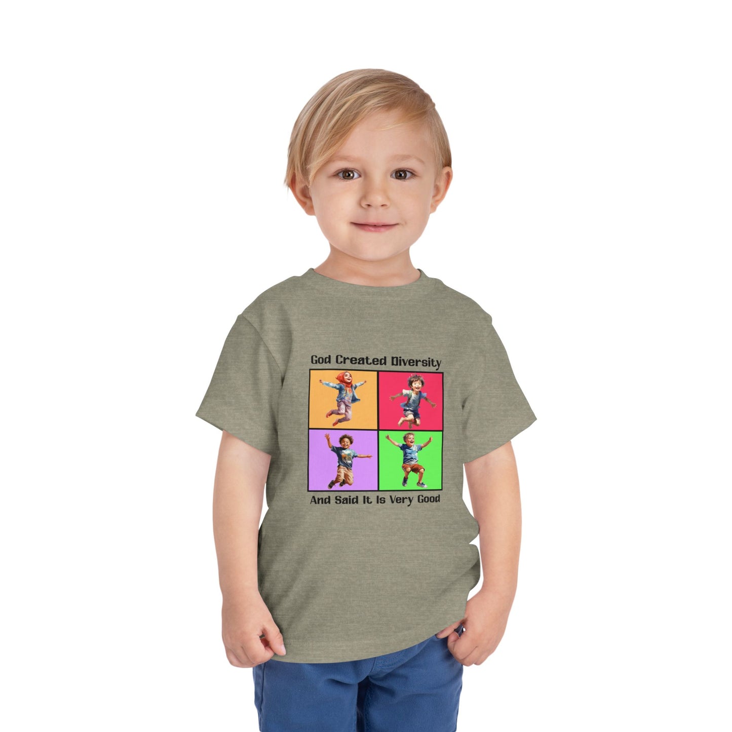 Toddler Short Sleeve Tee, Christian, Faith-Based, Diversity Design, Happy Kids