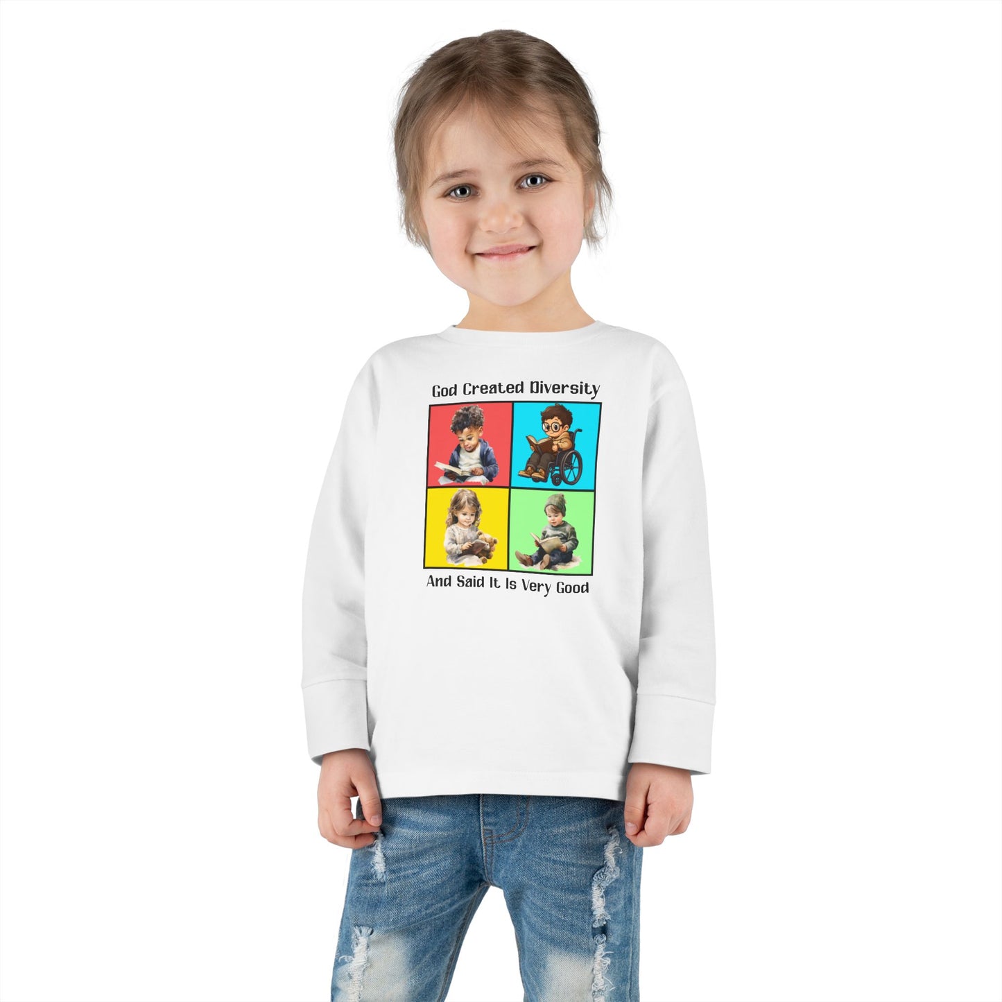 Toddler Long Sleeve Tee — "God Created Diversity" Kids Graphic Shirt, Faith-Based