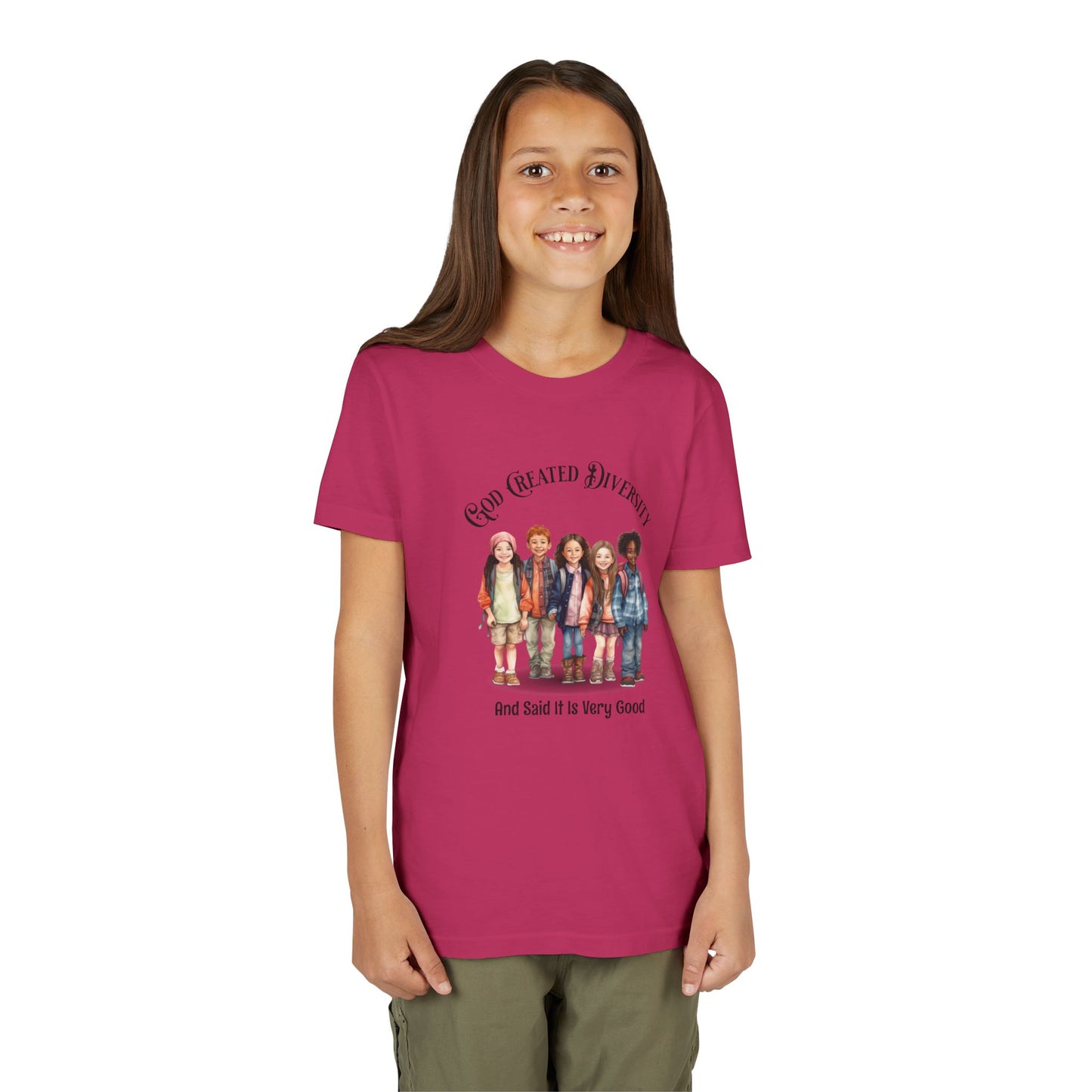 Youth Tee — "God Created Diversity and Said It Is Very Good" Kids Graphic Shirt, Faith-Based