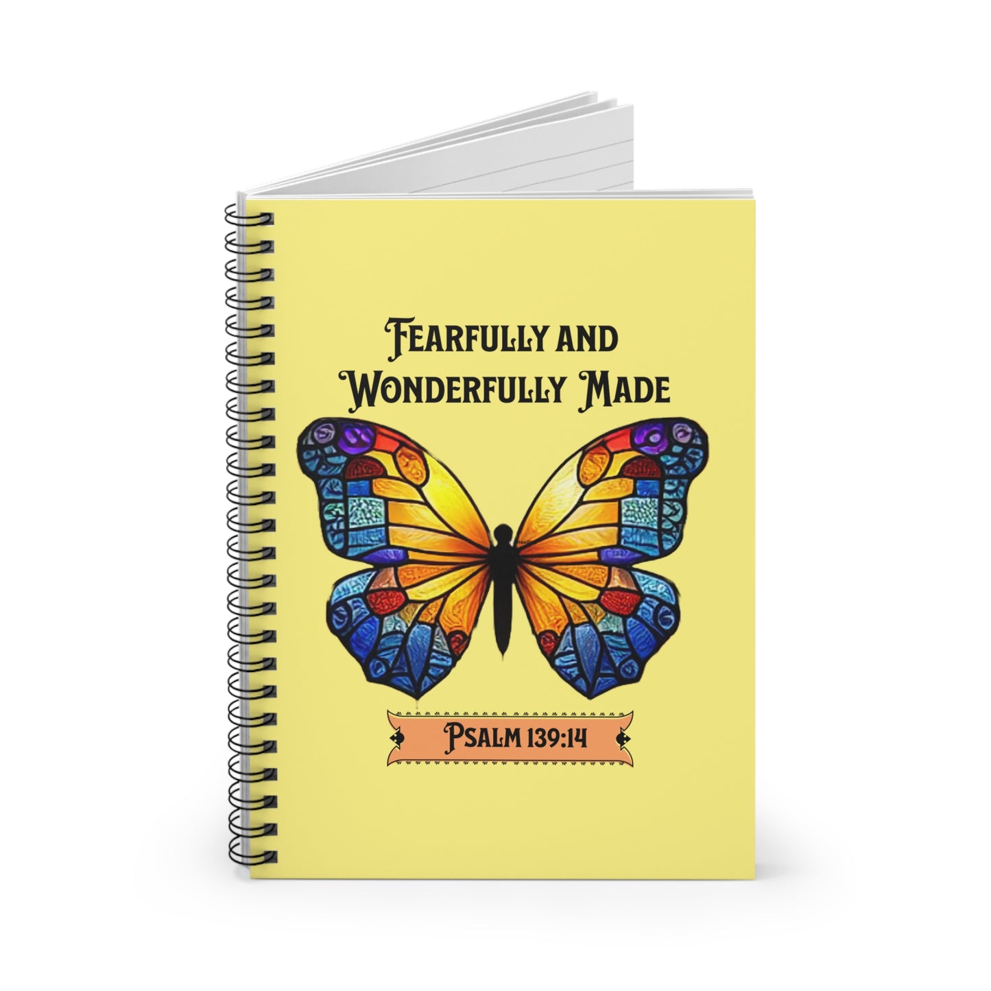 Fearfully and Wonderfully Made, Yellow/Blue Butterfly-Spiral Ruled Journal for Positivity & Gifts