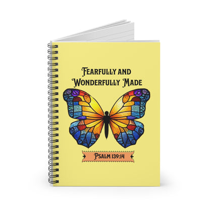 Fearfully and Wonderfully Made, Yellow/Blue Butterfly-Spiral Ruled Journal for Positivity & Gifts