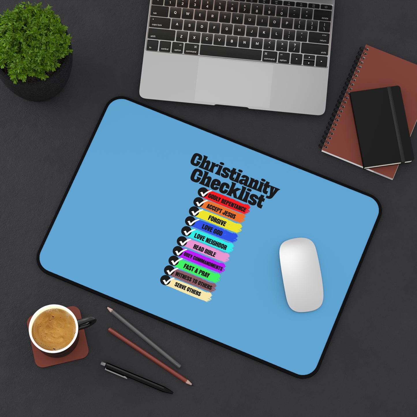 Christianity Checklist Desk Mat — Inspirational Christian Desk Pad with Faith-Based Checklist