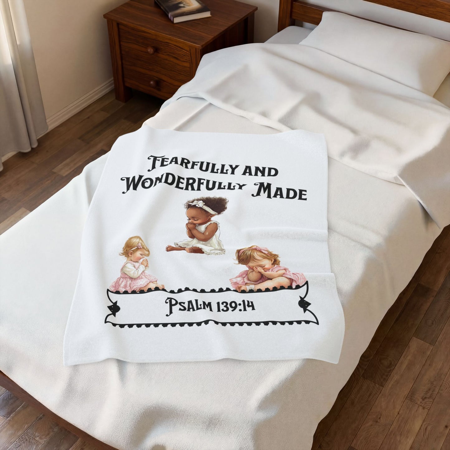 Velveteen Plush Blanket - "Fearfully and Wonderfully Made" Psalm 139:14 Baby Prayer Throw