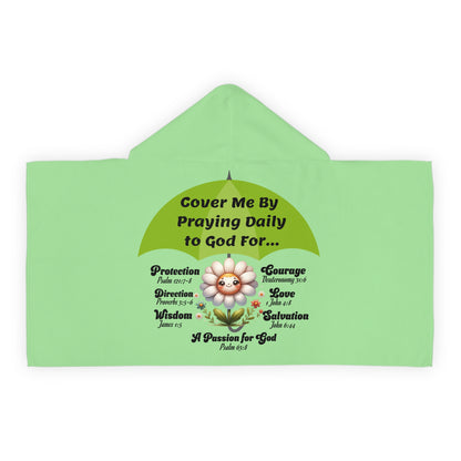 Youth Hooded Towel — Cover Me by Praying Daily to God, Christian Beach & Bath Towel