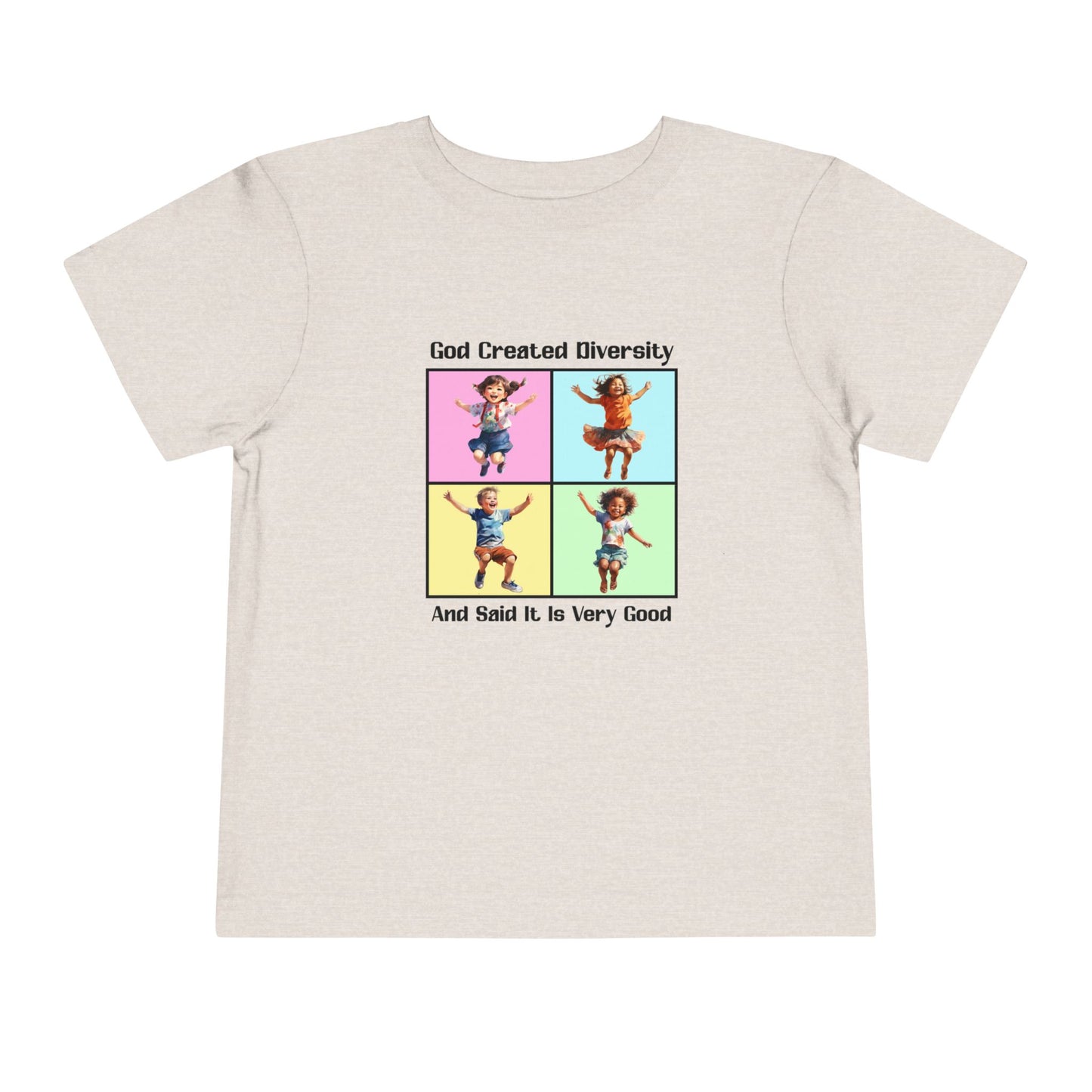 Toddler Short Sleeve Tee, Christian, Faith-Based, Diversity Design, Happy Kids