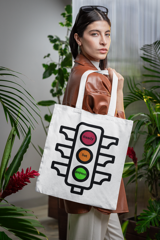 Ready-Set-Repent Tote, Christian Tote Bag, Inspirational Christian Gift, Bible Faith