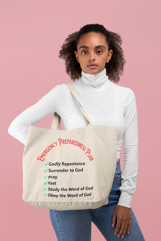 Emergency Preparedness Plan Tote, Christian Tote Bag, Inspirational Christian Gift, Bible Faith
