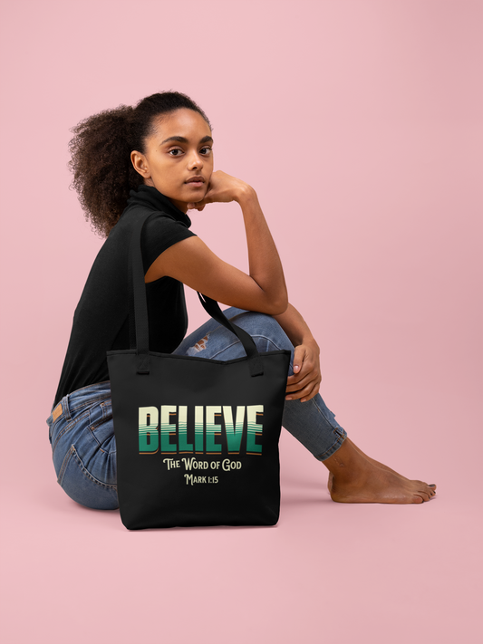 Believe The Word of God Tote, Christian Tote Bag, Inspirational Christian Gift, Bible Faith