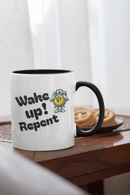 Wake Up & Repent Accent Mug - Motivational Coffee Cup, Faith-Based