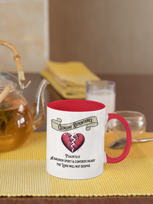 Genuine Repentance, Psalm 51:17, Christian Mug, Ceramic 11 oz Coffee Mug, Faith-Based