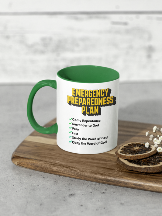 Emergency Preparedness Plan, Christian Mug, Ceramic 11 oz Coffee Mug, Faith-Based