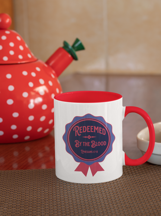 Redeemed by the Blood, Ephesians 1:7-8, Christian Mug, Faith-Based