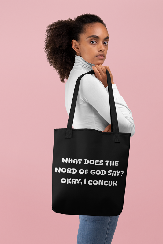 What Does the Word of God Say? I Concur Tote, Christian Tote Bag, Bible Faith, Evangelism