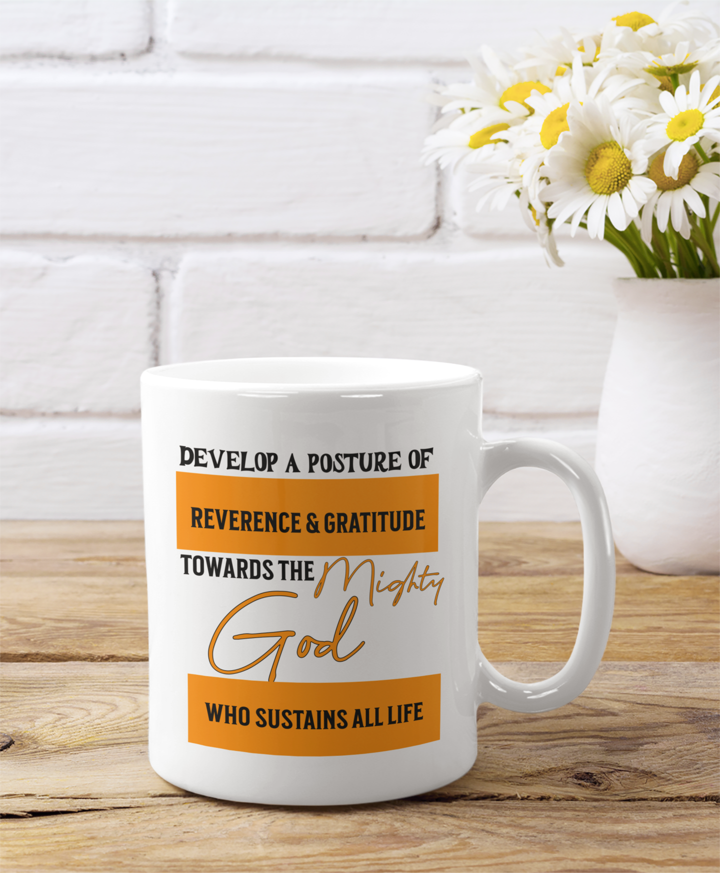 Posture of Reverence & Gratitude Towards God, Christian Mug, Ceramic 11 oz Coffee Mug, Faith-Based