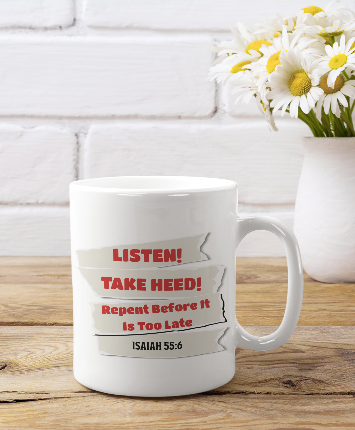 Listen-Take Heed-Repent, Christian Mug, Ceramic 11 oz Coffee Mug, Faith-Based