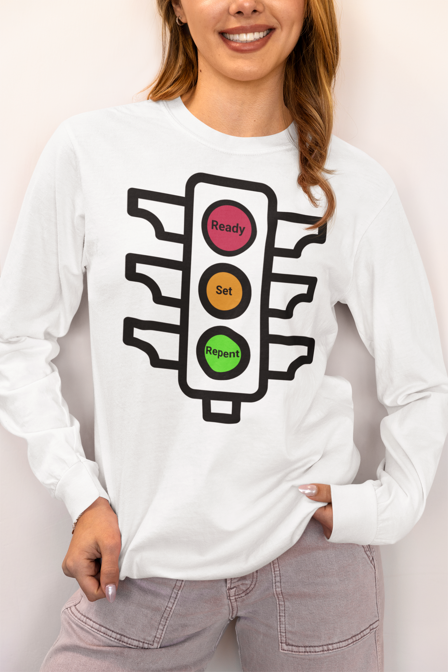 Ready-Set-Repent, Long Sleeve Tee — Faith-Based Christian Message Shirt