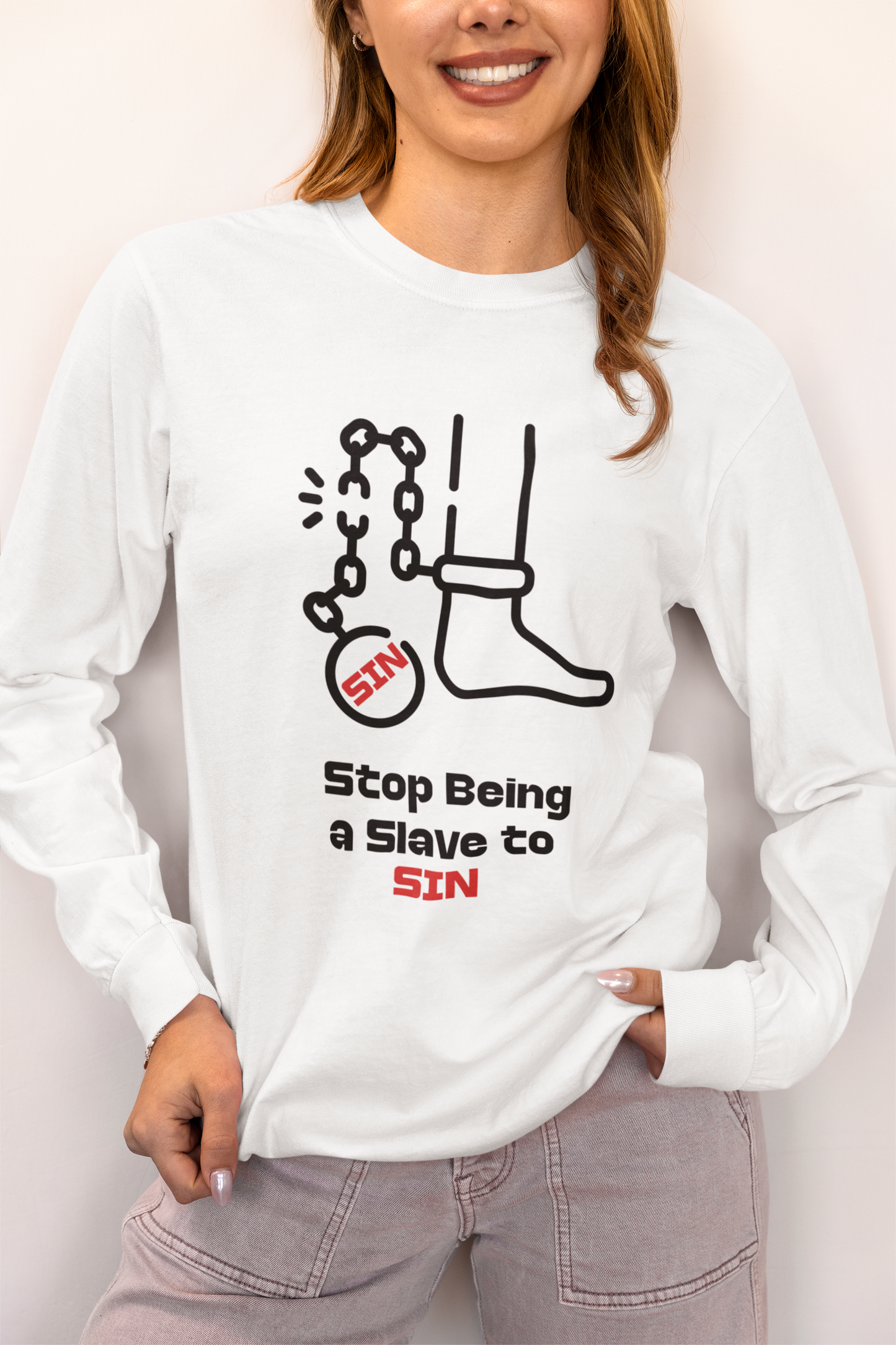 Slave to Sin, Long Sleeve Tee — Faith-Based Christian Message Shirt