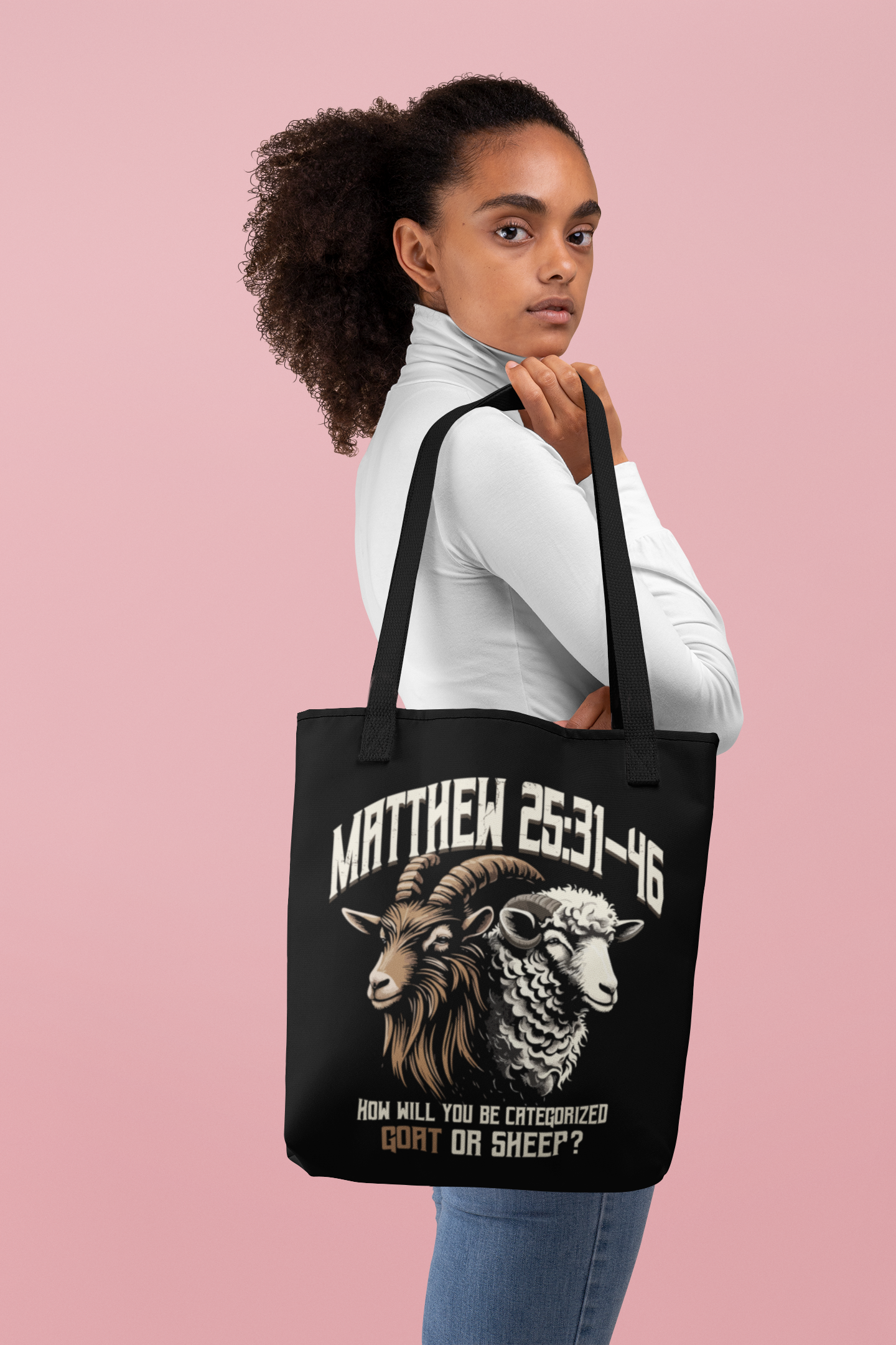 How Will You Be Categorized, Goat or Sheep (Black)?, Christian Tote Bag, Inspirational, Bible Faith