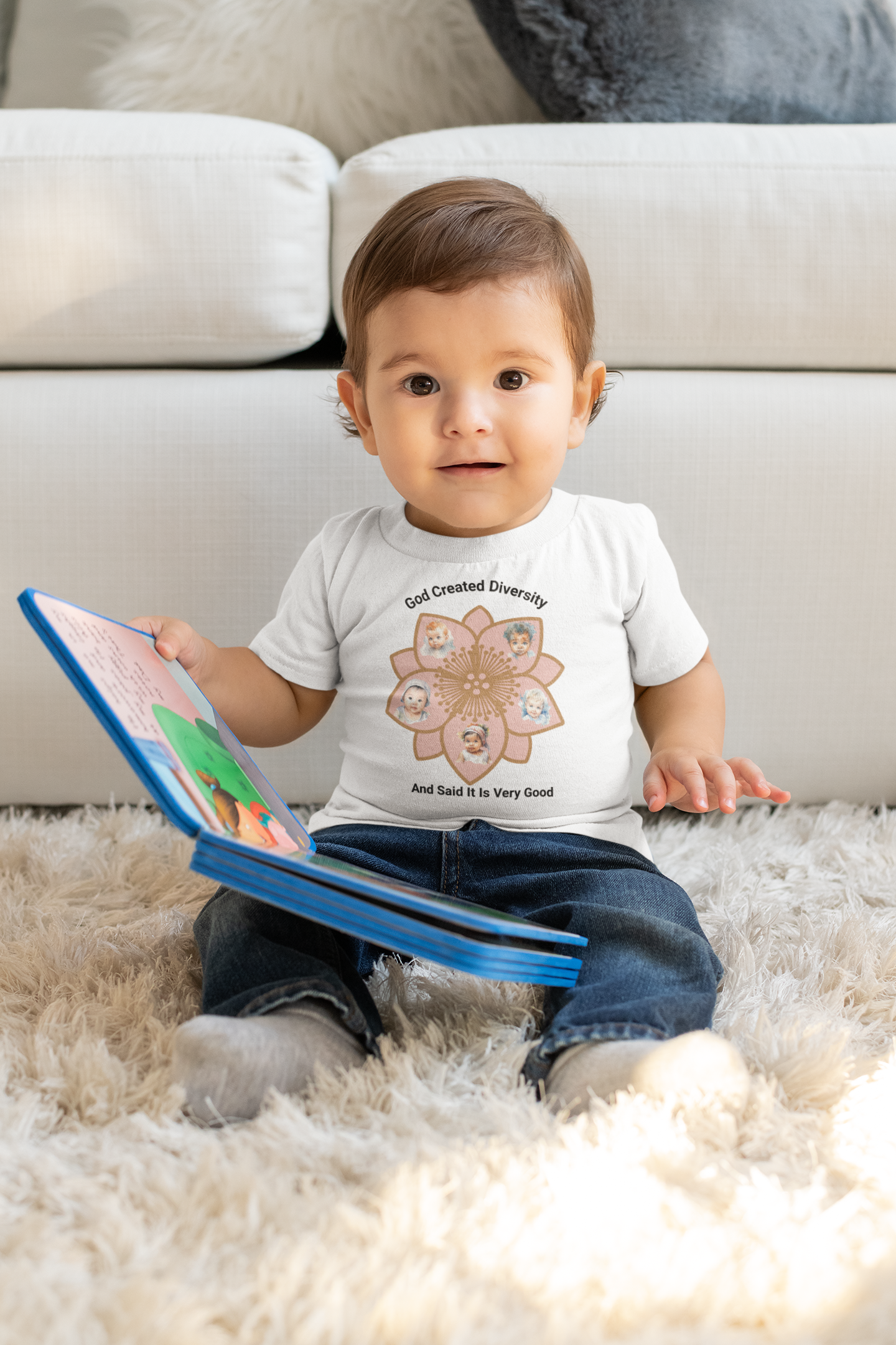 Infant Tee — "God Created Diversity and Said It Is Very Good" Floral Baby Shirt, Christian, Faith-Based