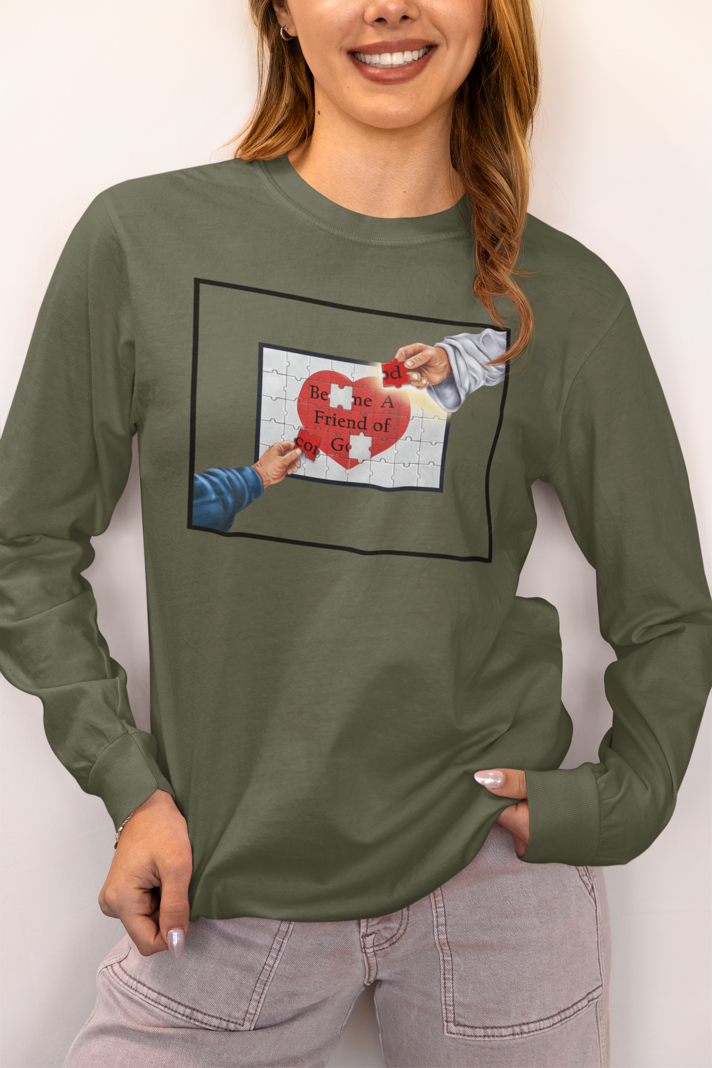 Become A Friend of God Puzzle Design (Military Green), Faith-Based, Christian