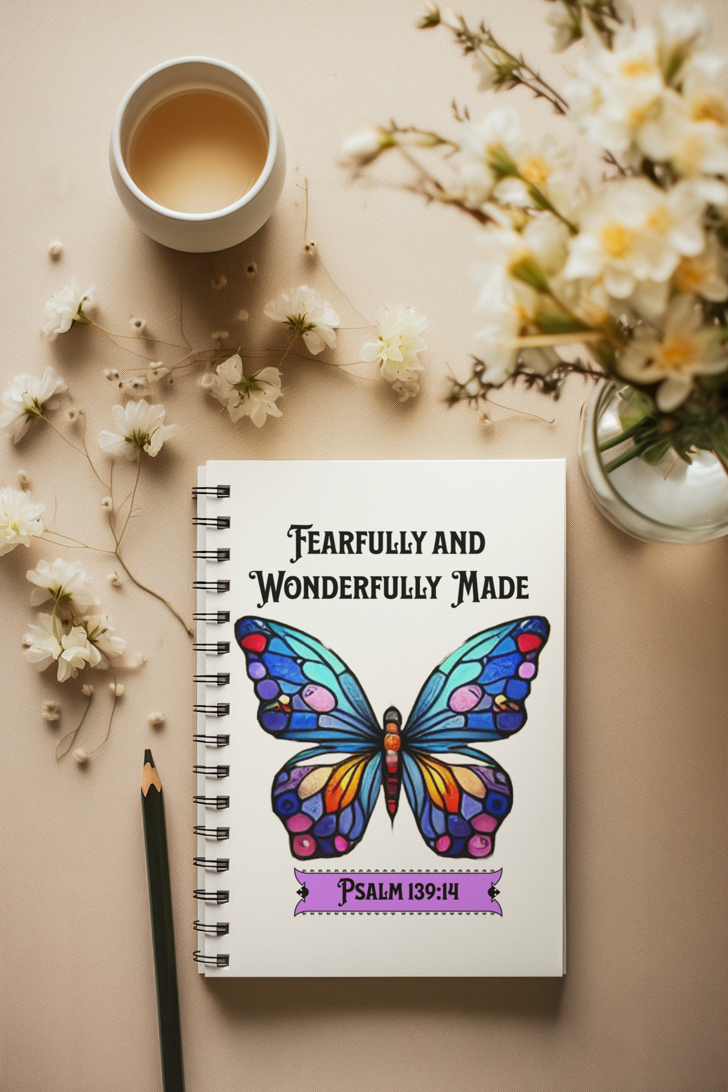 Fearfully and Wonderfully Made Purple/Blue Butterfly-Spiral Ruled Journal for Positivity & Gifts