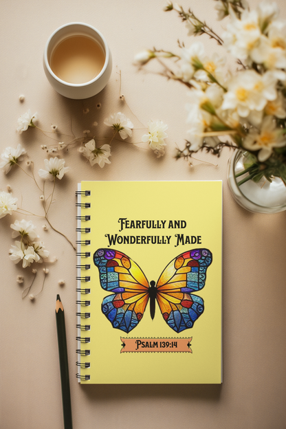 Fearfully and Wonderfully Made, Yellow/Blue Butterfly-Spiral Ruled Journal for Positivity & Gifts