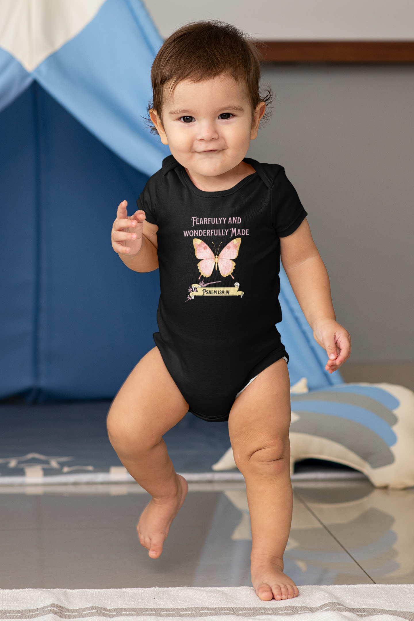 Fearfully and Wonderfully Made, Baby Onesie, Faith-Based, Butterfly