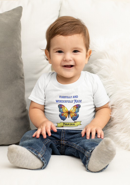 Fearfully and Wonderfully Made, Christian Baby Shirt | Religious Infant Top | Butterfly