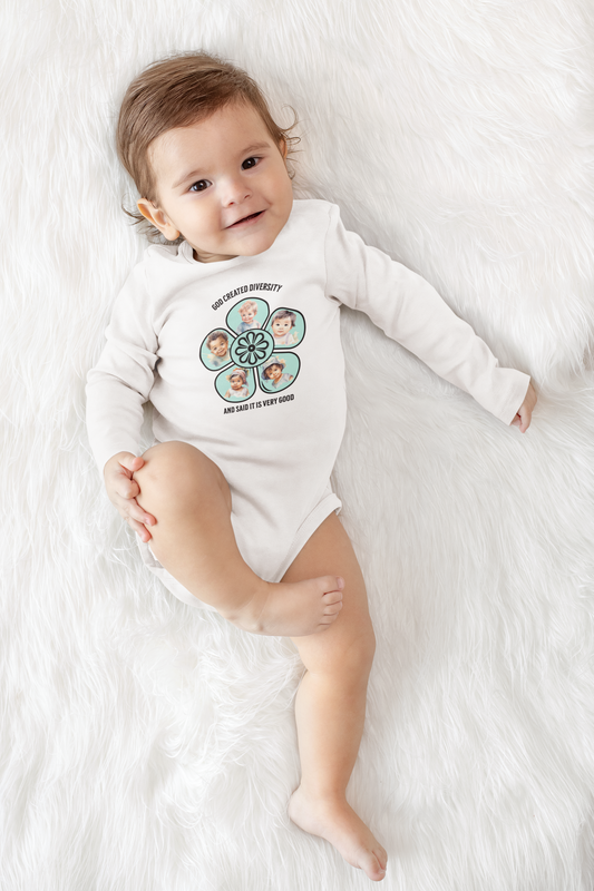 Infant Long Sleeve Onesie, God Created Diversity, Christian, Faith-Based