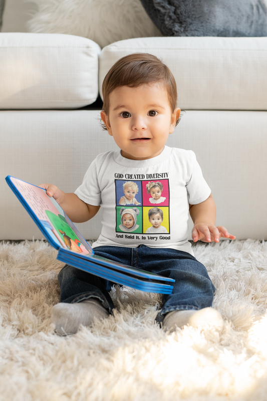 Infant Tee — "God Created Diversity" Colorful Baby Graphic