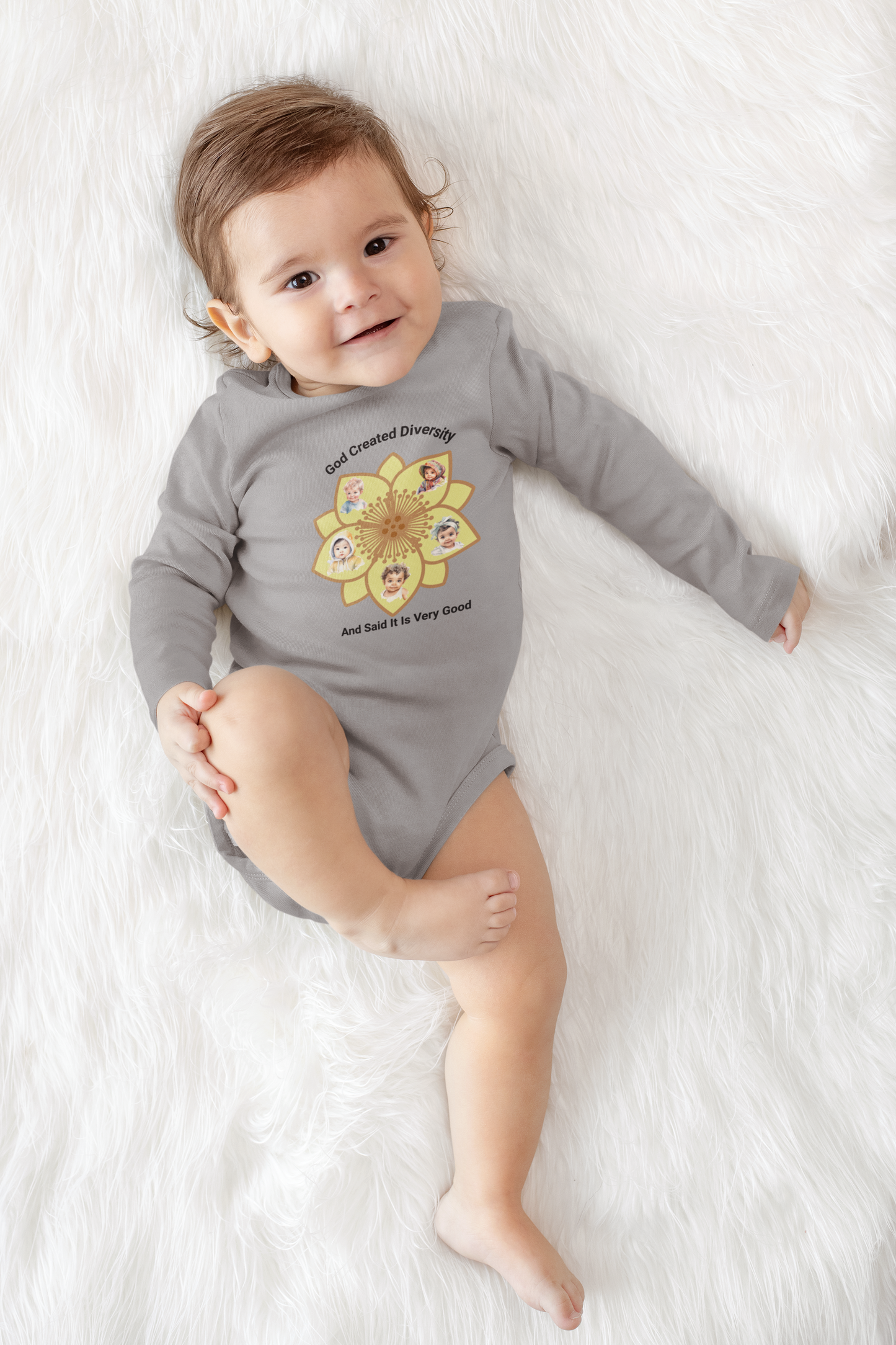Infant Bodysuit - "God Created Diversity" Floral Design, Christian, Faith-Based