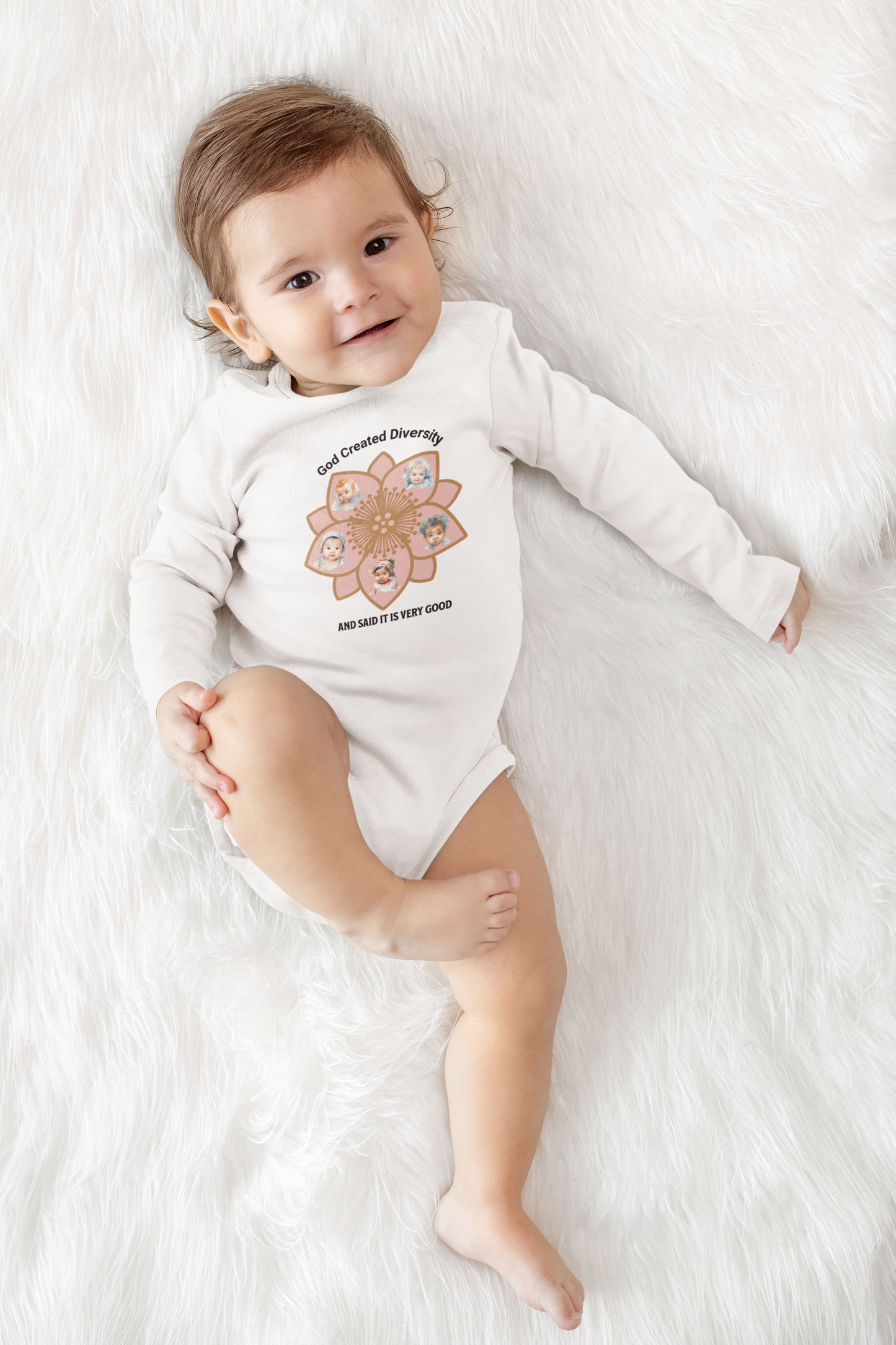 Infant Bodysuit — "God Created Diversity and Said It’s Very Good" Floral Baby Onesie, Faith-Based, Christian