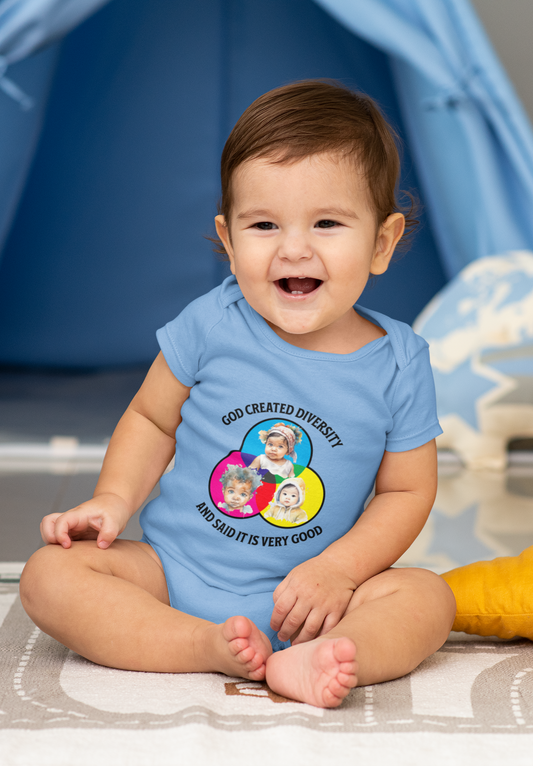 God Created Diversity, Baby Onesie, Faith-Based, Circle Baby Faces