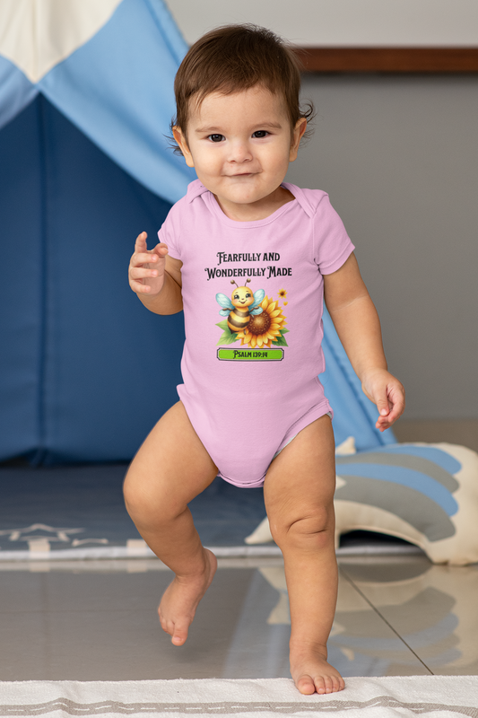 Fearfully and Wonderfully Made, Baby Onesie, Faith-Based, Bumble Bee