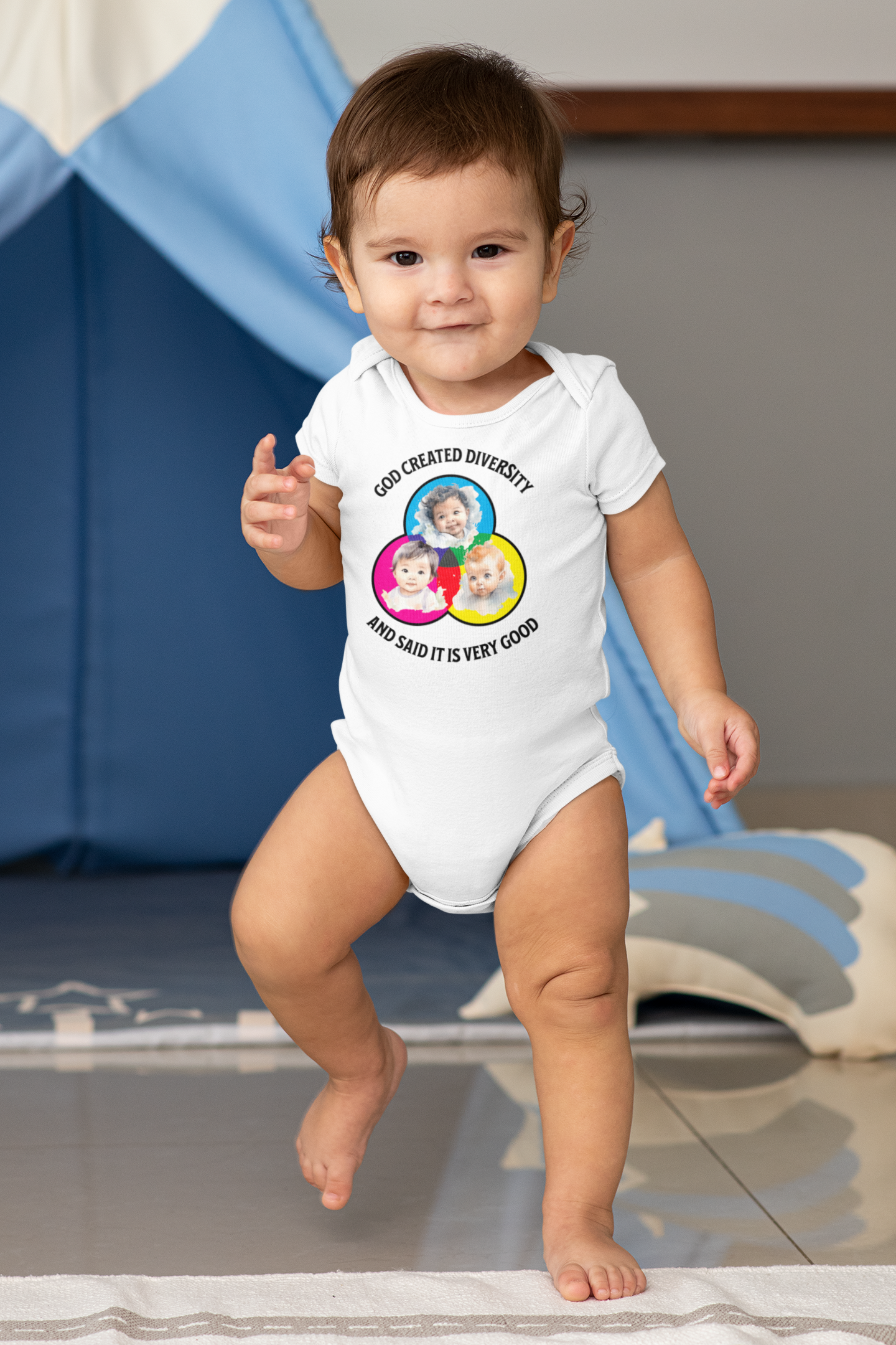 God Created Diversity, Baby Onesie, Faith-Based, Circle Baby Faces