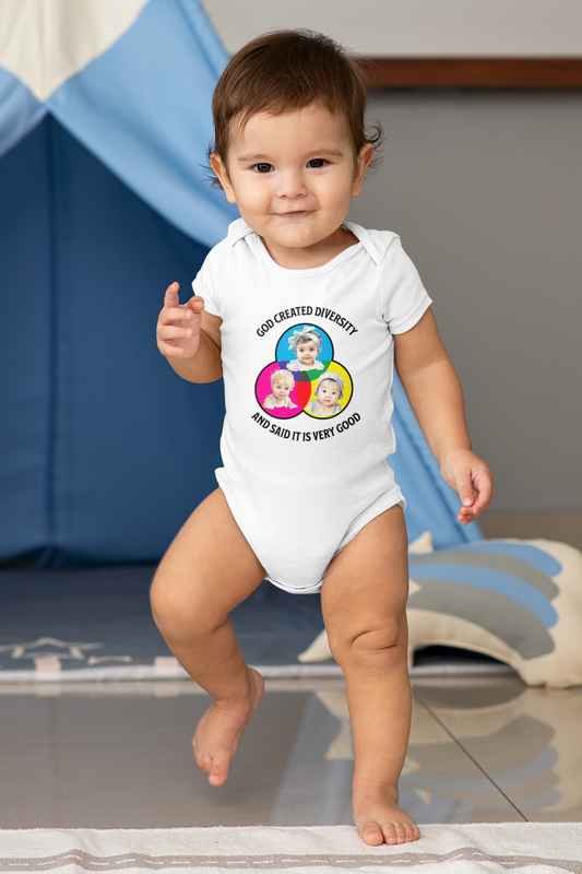 God Created Diversity, Baby Onesie, Faith-Based, Circle Baby Faces