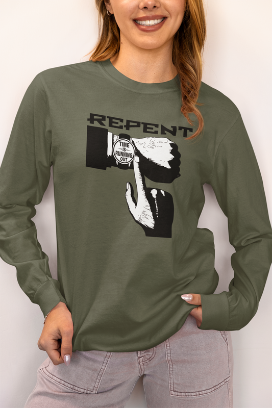 Repent Time is Running Out, Long Sleeve Tee — Faith-Based Christian Message Shirt