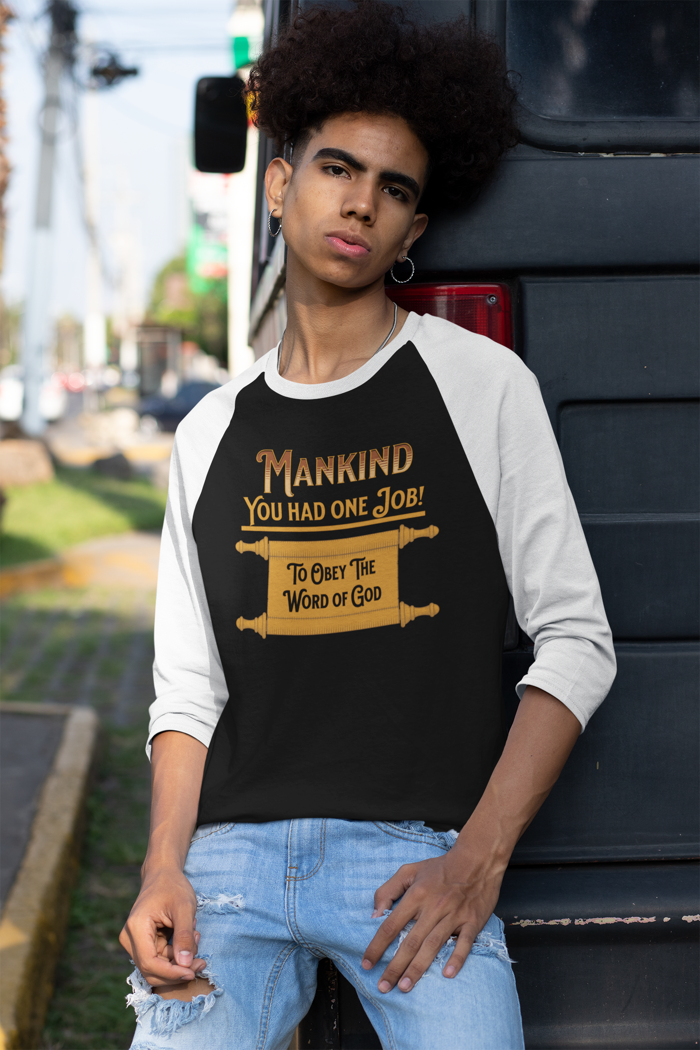 Mankind You Had One Job!, Christian T-Shirt, Faith-Based, Raglan