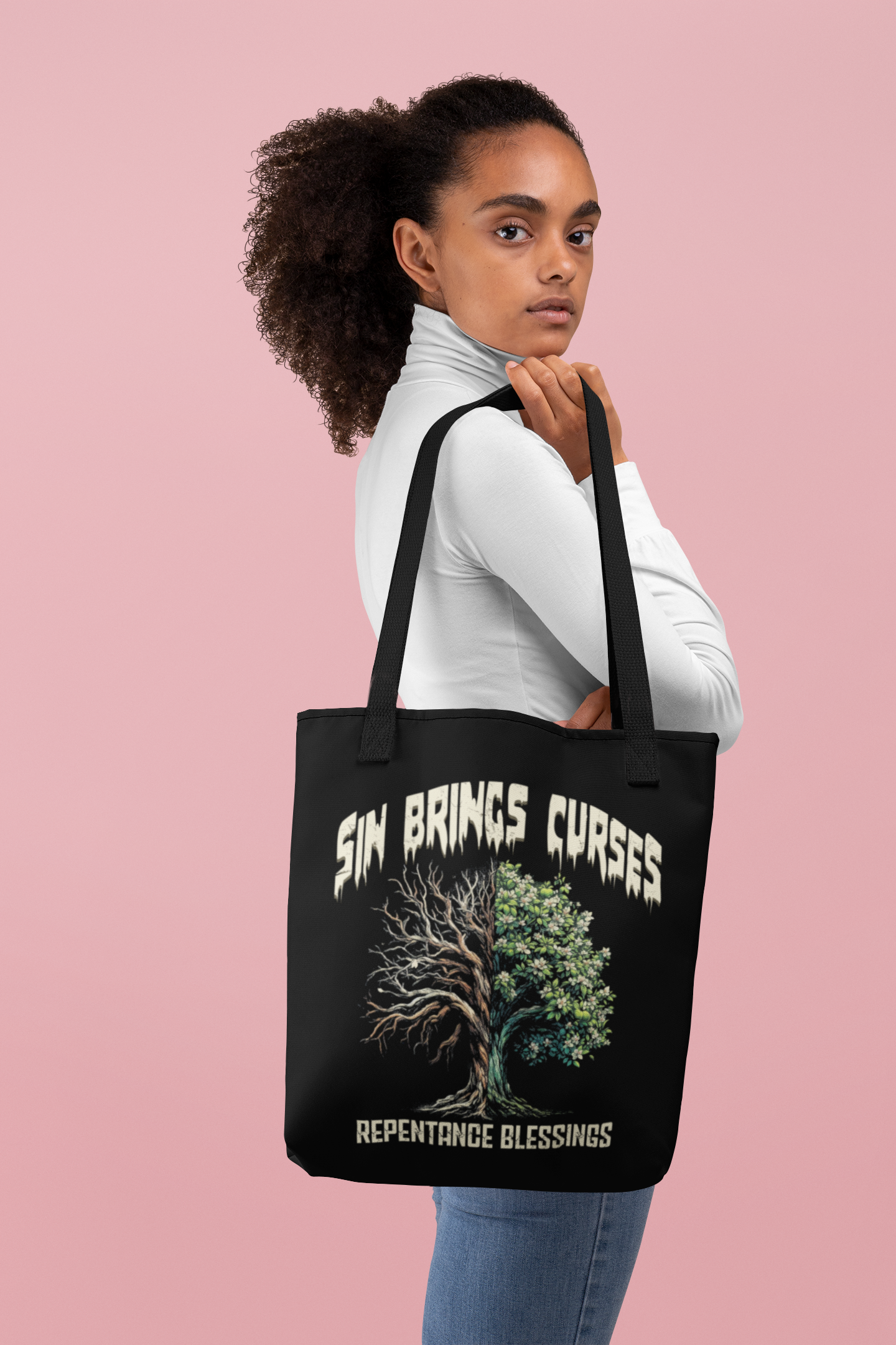 Sin Brings Curses-Repentance Blessings, To Obey the Word of the Lord Tote, Christian Tote Bag