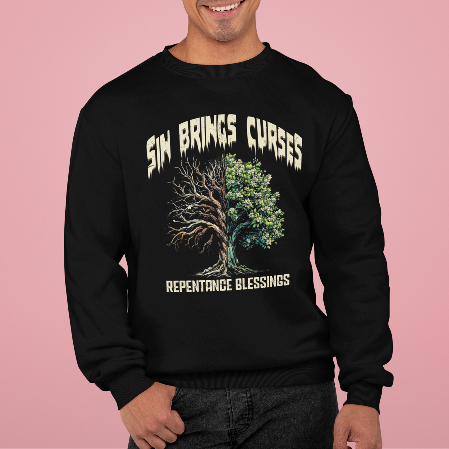 Sin Brings Curses-Repentance Blessings, Faith-Based, Repentance, Unisex Heavy Blend Sweatshirt