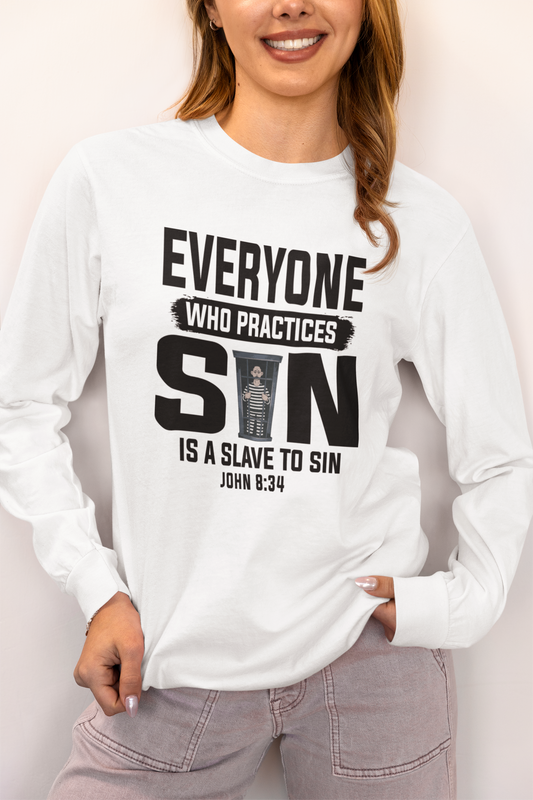 Slave to Sin, Long Sleeve Tee — Faith-Based Christian Message Shirt