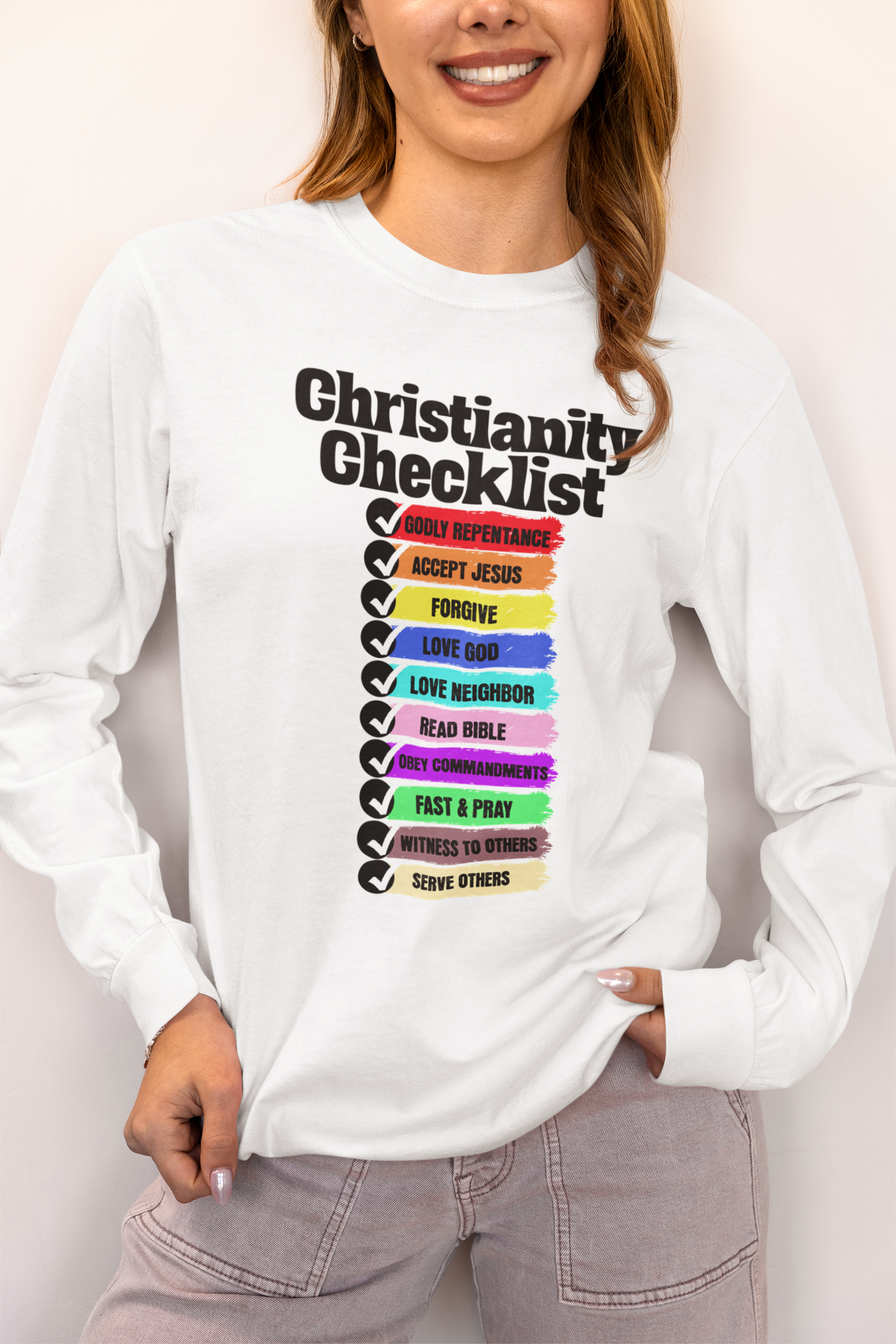 Christianity Checklist, Long Sleeve Tee — Faith-Based Christian Message Shirt