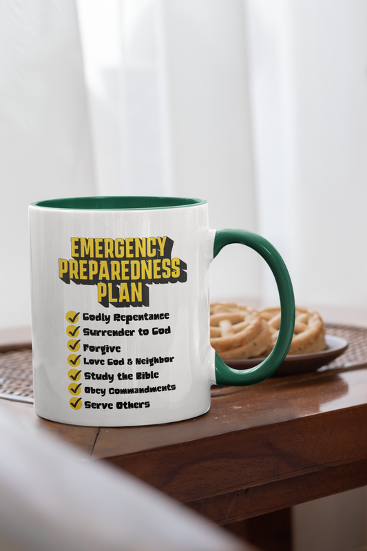 Emergency Preparedness Plan, Christian Mug, Ceramic 11 oz Coffee Mug, Faith-Based