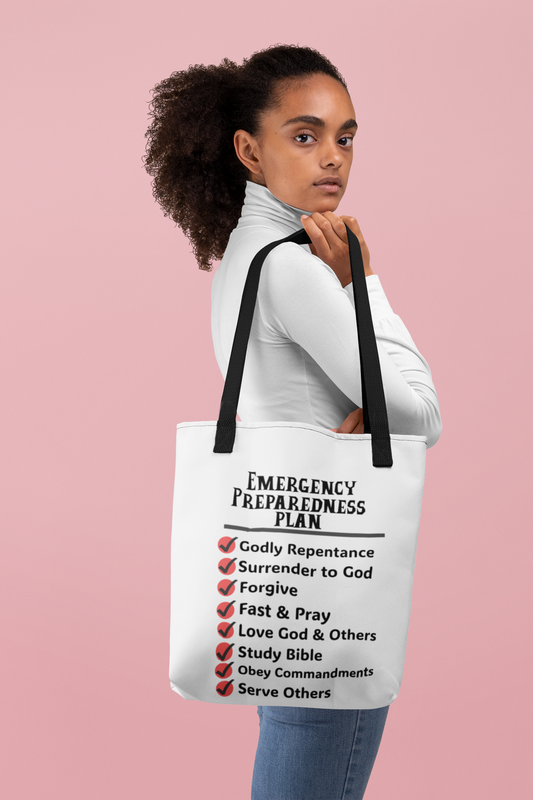 Emergency Preparedness Plan Tote, Christian Tote Bag, Inspirational Christian Gift, Bible Faith