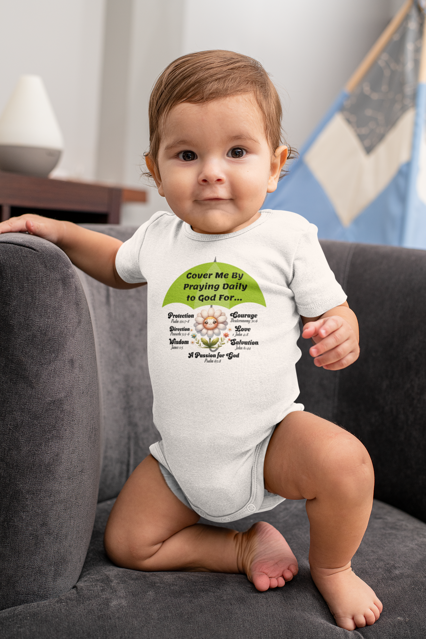 Cover Me By Praying Daily, Baby Onesie, Faith-Based