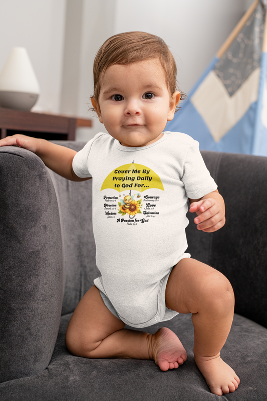 Cover Me By Praying Daily, Baby Onesie, Faith-Based, Bubble Bee
