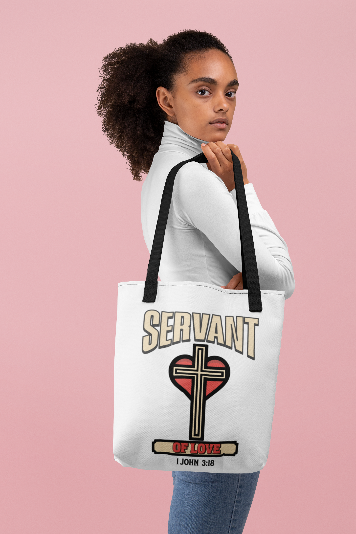 Servant of Love, Christian Tote Bag, Inspirational Christian Gift, Bible Faith