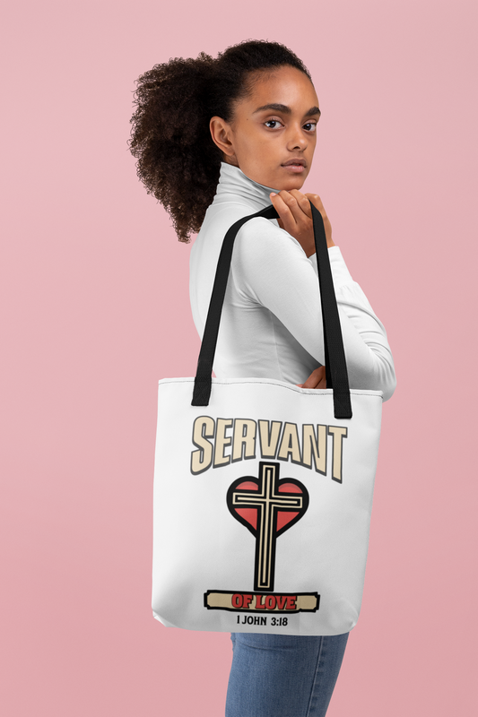 Servant of Love, Christian Tote Bag, Inspirational Christian Gift, Bible Faith