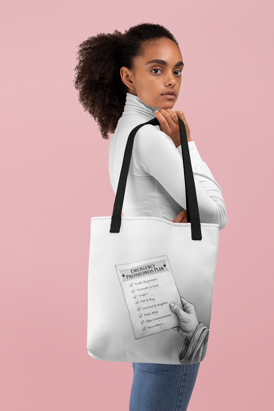 Emergency Preparedness Plan, Christian Tote Bag, Inspirational, Bible Faith